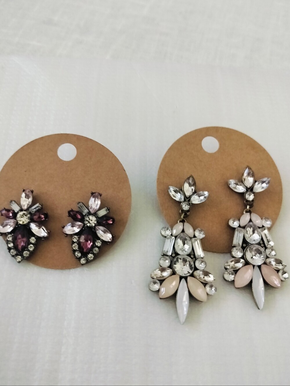 Lot of 2 Statement Earrings | Rhinestone Cluster Studs & Dangle Drop Set